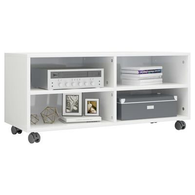 vidaXL TV Cabinet with Castors High Gloss White 90x35x35 cm Engineered Wood