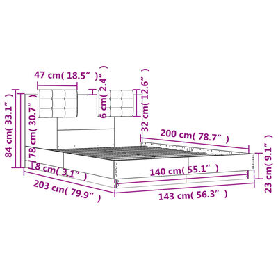 vidaXL Bed Frame without Mattress Grey Sonoma 140x200 cm