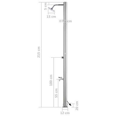 vidaXL Garden Shower with Brown Base 220 cm Stainless Steel