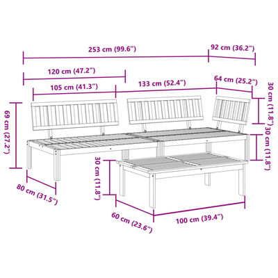 vidaXL 3 Piece Garden Pallet Sofa Set Solid Wood Acacia