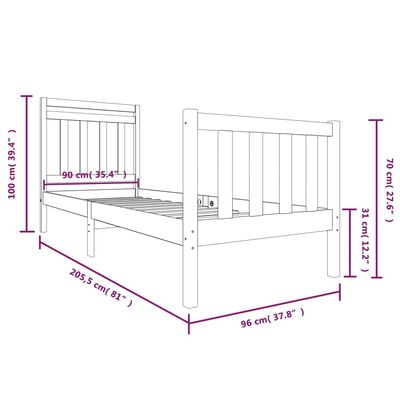 vidaXL Bed Frame without Mattress Black Solid Wood 90x200 cm (810071+814078)