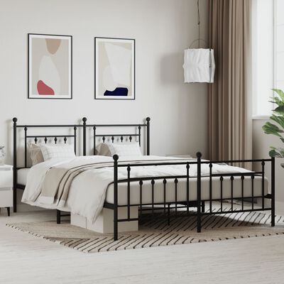 vidaXL Metal Bed Frame without Mattress with Footboard Black 183x213 cm