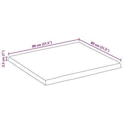 vidaXL Table Top 80x80x2.5 cm Live Edge Solid Wood Mango