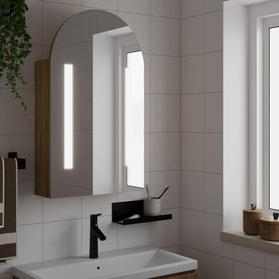 vidaXL Bathroom Mirror Cabinet with LED Light Arched Oak 42x13x70 cm