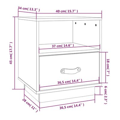 vidaXL Bedside Cabinet Black 40x34x45 cm Solid Wood Pine