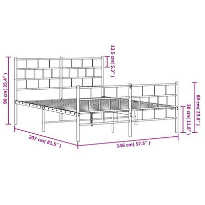 vidaXL Metal Bed Frame without Mattress with Footboard White 140x200 cm