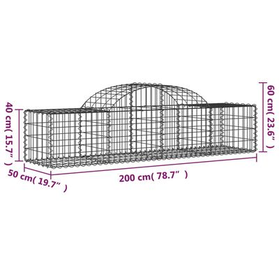 vidaXL Arched Gabion Baskets 9 pcs 200x50x40/60 cm Galvanised Iron