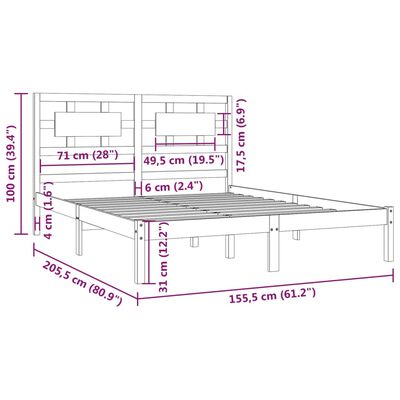 vidaXL Bed Frame without Mattress 150x200 cm King Size Solid Wood Pine