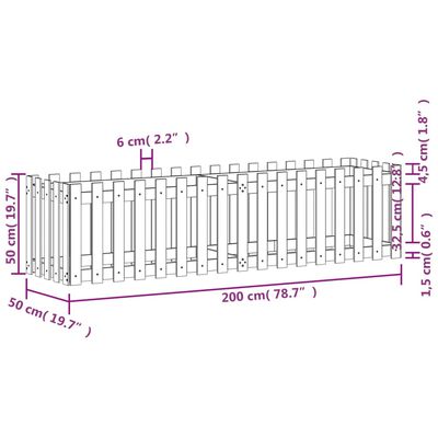 vidaXL Garden Raised Bed with Fence Design 200x50x50 cm Impregnated Wood Pine