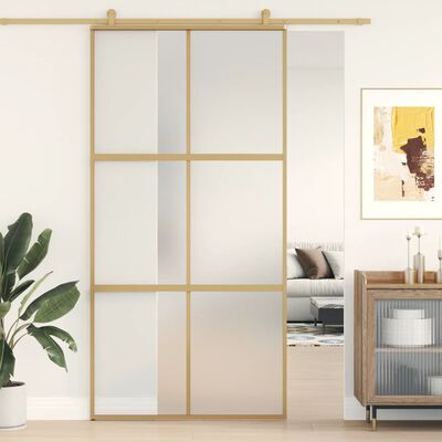 vidaXL Sliding Door Gold 102.5x205 cm Frosted ESG Glass and Aluminium