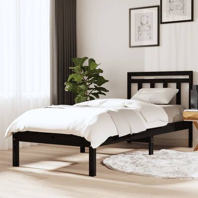 vidaXL Bed Frame without Mattress Black Solid Wood 100x200 cm (810011+814083)