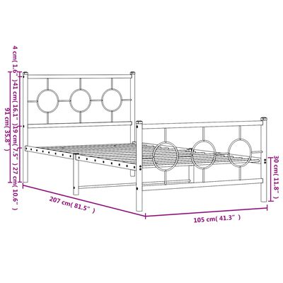 vidaXL Metal Bed Frame without Mattress with Footboard Black 100x200 cm