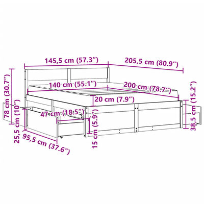 vidaXL Bed with Drawers and Mattress White 140x200 cm Solid Wood Pine