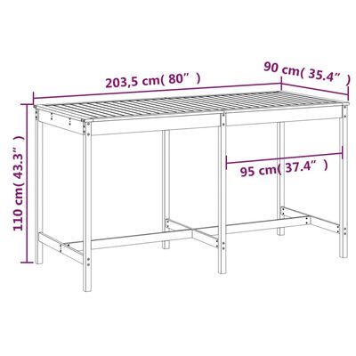 vidaXL Garden Table 203.5x90x110 cm Solid Wood Douglas