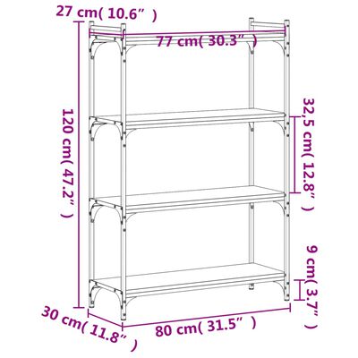 vidaXL Bookcase 4-Tier Brown Oak 80x30x120 cm Engineered Wood