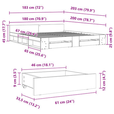 vidaXL Bed Frame with Drawers without Mattress Sonoma Oak 180x200 cm Super King