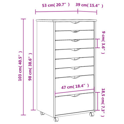 vidaXL Rolling Cabinet with Drawers MOSS White Solid Wood Pine