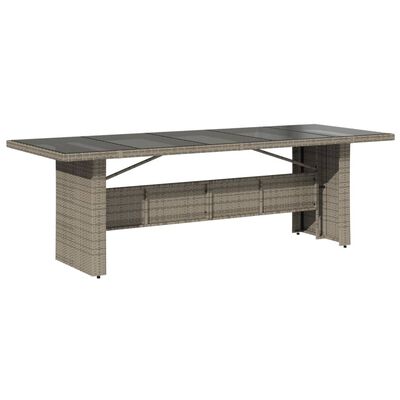 vidaXL Garden Table with Glass Top Grey 240x90x75 cm Poly Rattan