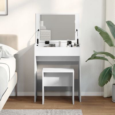 vidaXL Dressing Table and Stool White 60x40x113.5 cm