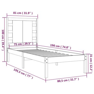 vidaXL Bed Frame without Mattress 75x190 cm Small Single Solid Wood