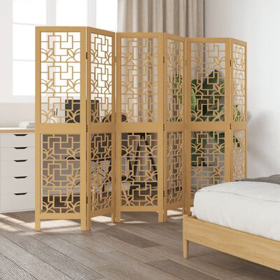 vidaXL Room Divider 6 Panels Brown Solid Wood Paulownia