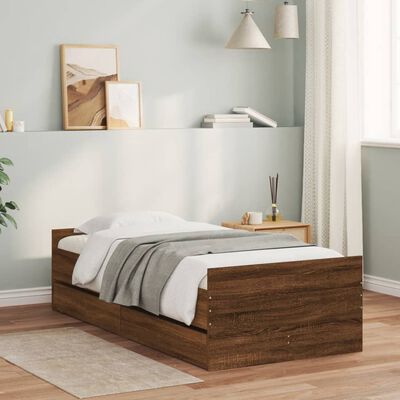 vidaXL Bed Frame without Mattress Brown Oak 75x190 cm Small Single