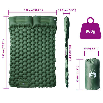 vidaXL Self Inflating Camping Mattress with Pillows 2-Person Green