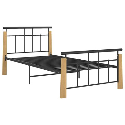 vidaXL Bed Frame without Mattress Metal and Solid Oak Wood 90x200 cm