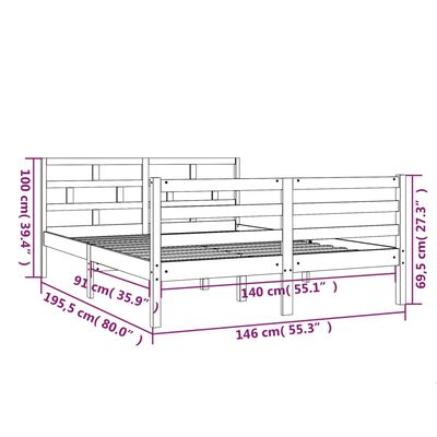 vidaXL Bed Frame without Mattress White Solid Wood 140x190 cm (810411+814195)