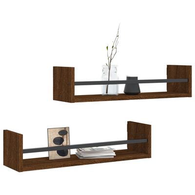 vidaXL Wall Shelves with Bars 2 pcs Brown Oak 60x16x14 cm