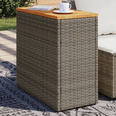 vidaXL Garden Side Table with Wooden Top Grey 58x27.5x55 cm Poly Rattan