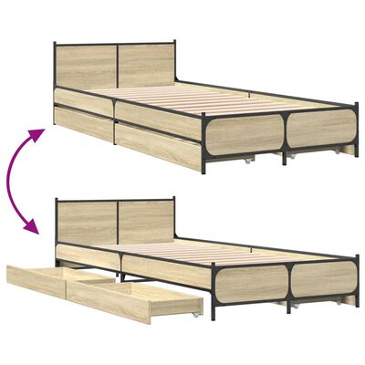 vidaXL Bed Frame with Drawers without Mattress Sonoma Oak 100x200 cm