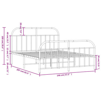 vidaXL Metal Bed Frame without Mattress with Footboard White 140x200 cm