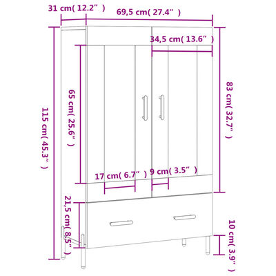 vidaXL Highboard Smoked Oak 69.5x31x115 cm Engineered Wood