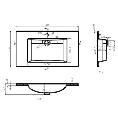 vidaXL Built-in Wash Basin 800x460x130 mm SMC White