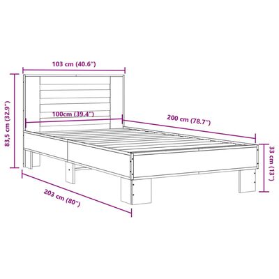 vidaXL Bed Frame without Mattress Grey Sonoma 100x200 cm