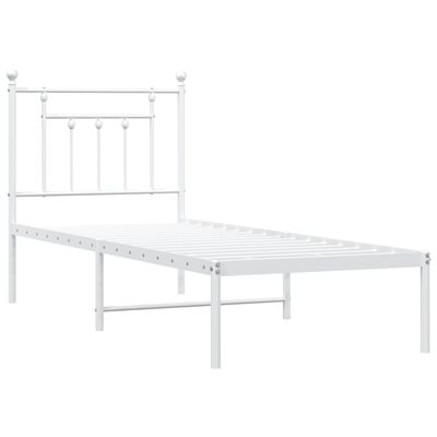 vidaXL Metal Bed Frame without Mattress with Headboard White 75x190 cm Small Single