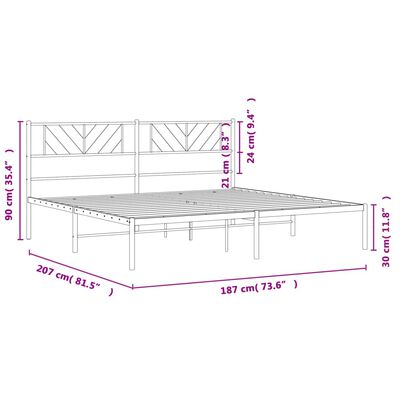 vidaXL Metal Bed Frame without Mattress with Headboard White 180x200 cm Super King