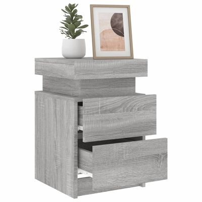 vidaXL Bedside Cabinet with LED Lights Grey Sonoma 35x39x55 cm