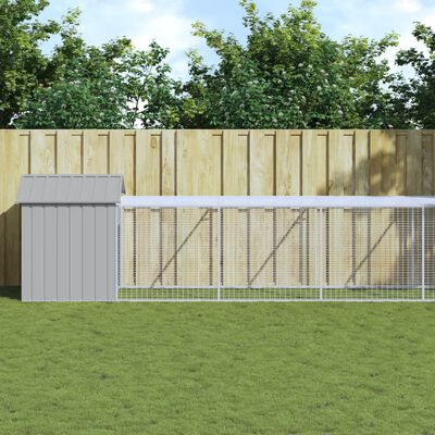 vidaXL Chicken Cage with Run Light Grey 117x609x123 cm Galvanised Steel