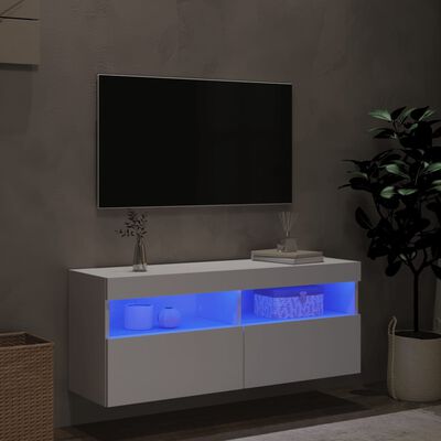 vidaXL TV Wall Cabinet with LED Lights White 100x30x40 cm