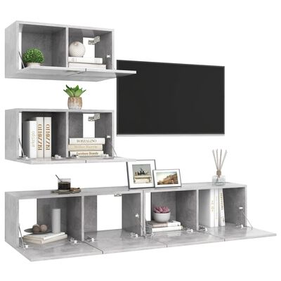 vidaXL 4 Piece TV Cabinet Set Concrete Grey Engineered Wood