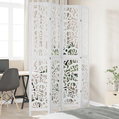 vidaXL Room Divider 4 Panels White Solid Wood Paulownia