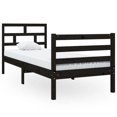 vidaXL Bed Frame without Mattress Black 75x190 cm Small Single Solid Wood