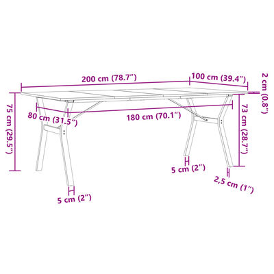 vidaXL Dining Table Y-Frame 200x100x75 cm Solid Wood Pine and Cast Iron