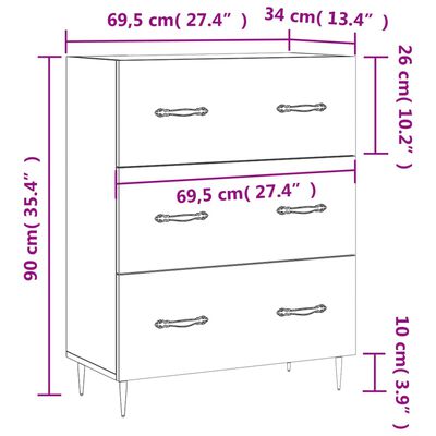 vidaXL Sideboard Sonoma Oak 69.5x34x90 cm Engineered Wood