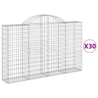 vidaXL Arched Gabion Baskets 30 pcs 200x30x120/140 cm Galvanised Iron