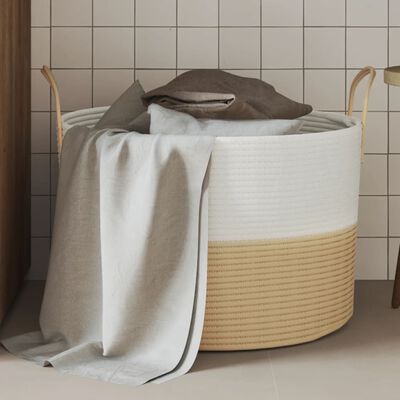 vidaXL Storage Basket Beige and White Ø51x33 cm Cotton