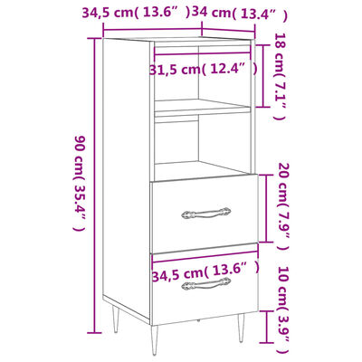 vidaXL Sideboard White 34.5x34x90 cm Engineered Wood