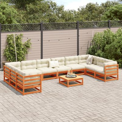 vidaXL 11 Piece Garden Sofa Set Wax Brown Solid Wood Pine